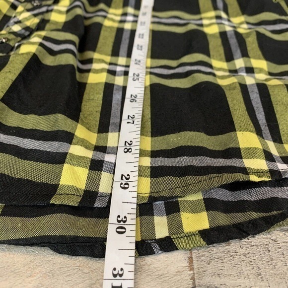 BROOKLYN‎ STATE Men's XL Black Yellow Blue Plaid Print Button Up Shirt - Picture 4 of 6